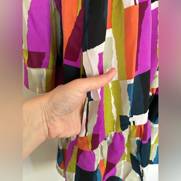 Entro Colorblock Mini Dress Large Lined Pockets V Neck Abstract Artsy - Picture 3 of 9